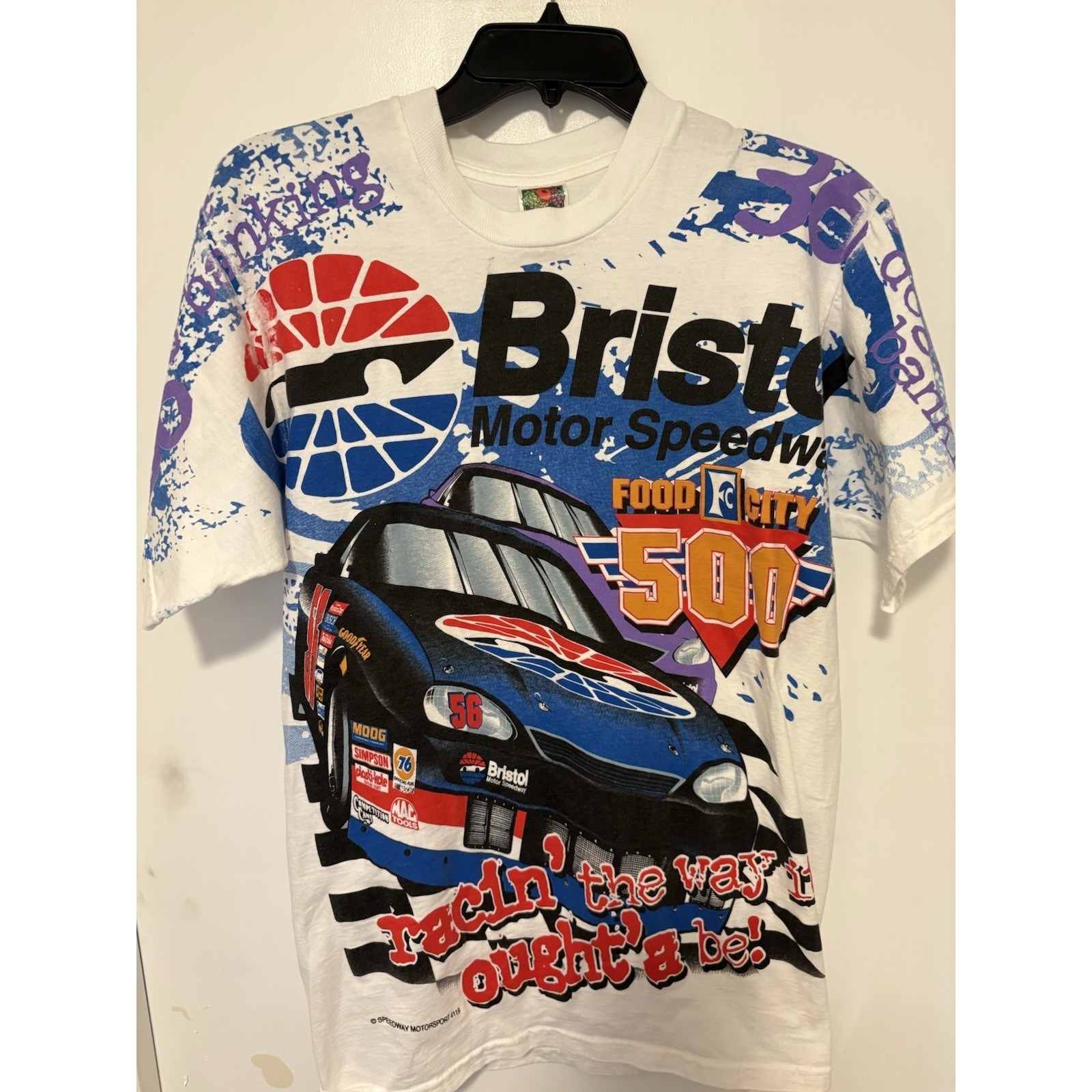 Vintage Bristol Motor Speedway Shirt Mens Large White Nascar Racing Graphic Aop